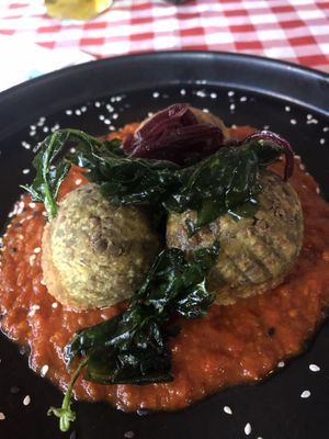 Lentil arancini, get this, the flavors are amazing.  at Casa Sofia in Playa Del Carmen