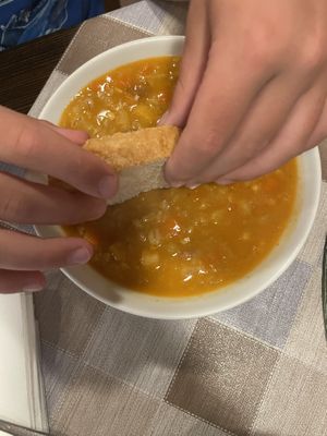 Vegan stew and fresh baked bread all homemade at the mountain hut.  at Krekova koča na Ratitovcu in Torka