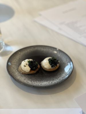Caviar, Blini, and Crème Fraîche   at Adesse in London