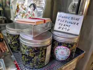 Blue pea flower at HarriAnns Nonya Table in Central Singapore