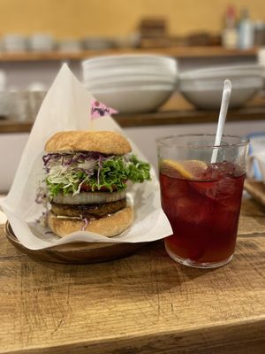 vegan burger  at Vegginy in Kyoto