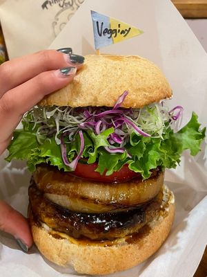 Delicious vegan burger!  at Vegginy in Kyoto