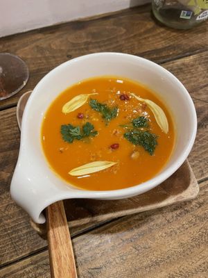 Side of soup (it was carrot & ginger)  at Vegginy in Kyoto