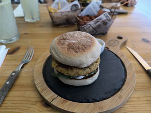 Chickpea burger at Flavours Spot in Setubal
