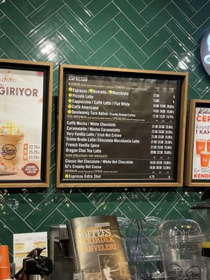 Clear V logo for vegan items  at Gloria Jean's Coffees in Fethiye