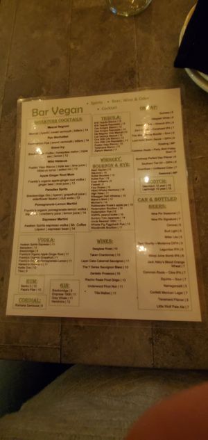 Menu at Bar Vegan in Albany