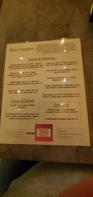 Menu at Bar Vegan in Albany