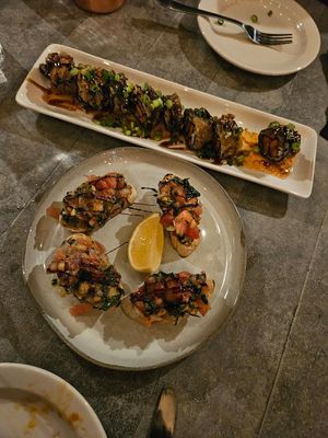 Sweet Potato Sushi and Garbanzo Bruschetta at Bar Vegan in Albany