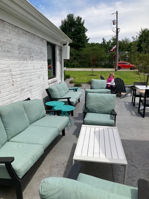 Outdoor seating -side at Evexia in Aurora