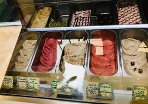Some vegan ice cream options, denoted with a "V" at Kolibri in Belgrade