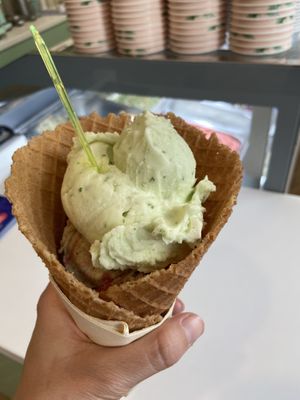 The scoops looks small but it’s only because the cone is huuuge  at Kolibri in Belgrade