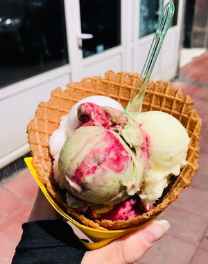 Strawberry and nettle ice cream at Kolibri in Belgrade