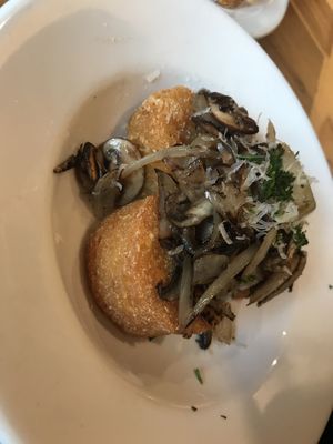AMAZING potato cakes with mushrooms and onions  at Beach'n SF in San Francisco
