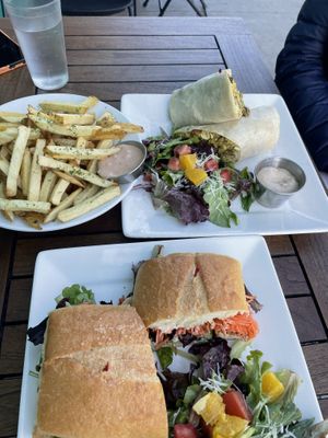 Breakfast burrito top right, fried, and the Ban mi  at Beach'n SF in San Francisco