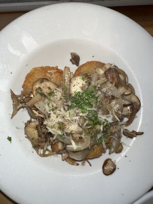 Mushrooms and onions smothered hotcake  at Beach'n SF in San Francisco