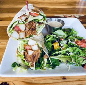 Vegan Chorizo Burrito with potatoes, mushrooms, peppers, onions and guac. Delicious!   at Beach'n SF in San Francisco