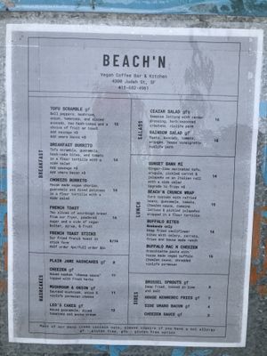 Menu  at Beach'n SF in San Francisco