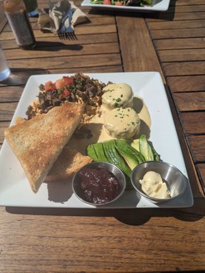 Scramble with sausage and the cheese sauce at Beach'n SF in San Francisco