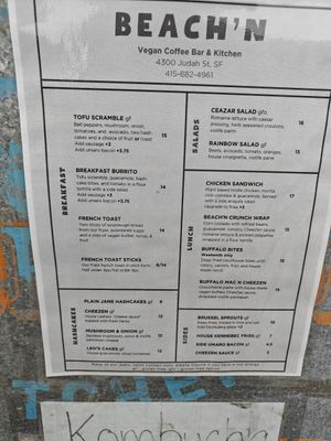 Menu 7/13/24 at Beach'n SF in San Francisco