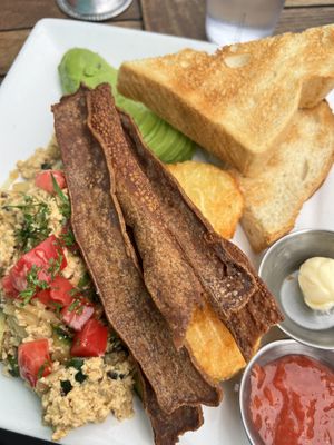 Tofu scrabble with bacon  at Beach'n SF in San Francisco