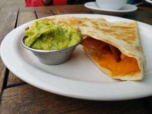 Quesadilla with veg bacon special at Beach'n SF in San Francisco