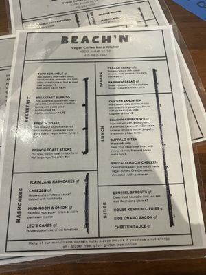 menu  at Beach'n SF in San Francisco