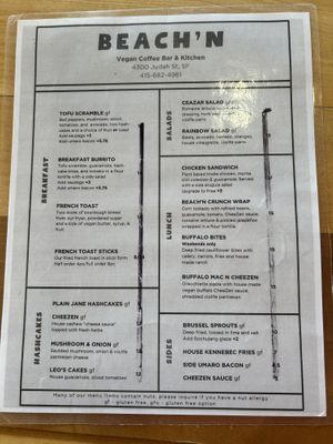 Menu - some items $1 more than shown heree  at Beach'n SF in San Francisco