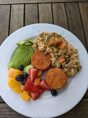 Tofu scramble with hash cakes at Beach'n SF in San Francisco