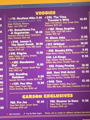 Vegetarian and vegan sandwich options   at Ike's in Carson