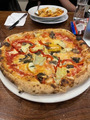 Veganised mushroom, artichoke and pepper pizza at Donatello in Warrington