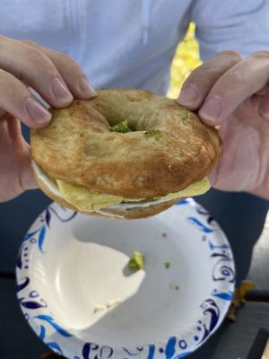 Breakfast bagel sandwich   at The Little Piglet Bakery in Pilot Point