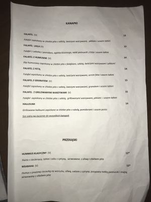 Menu at Laila  in Krakow