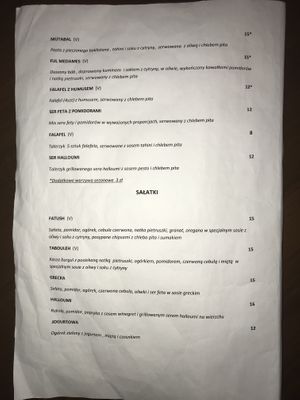 Menu at Laila  in Krakow