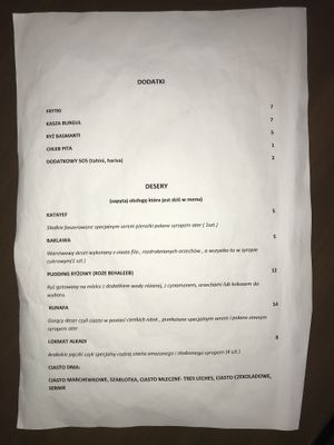 Menu at Laila  in Krakow
