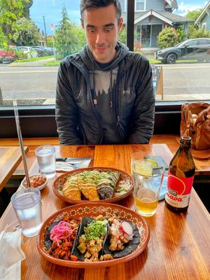 Empanadas, tacos, margarita, and guava beer   at Mis Tacones in Portland