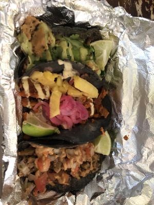 3 different kinds of delicious tacos  at Mis Tacones in Portland