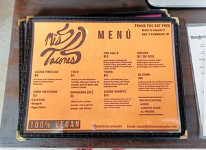 Menu at Mis Tacones in Portland