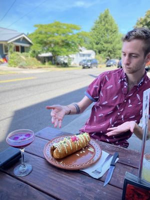 Chimi burrito. Definitely recommend. Romo cocktail on the side    at Mis Tacones in Portland