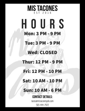 New business Hours  at Mis Tacones in Portland