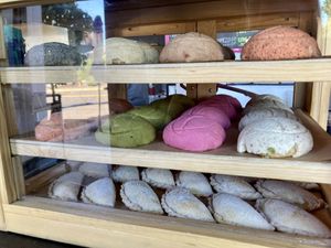 Baked goods from La Casa de Mamá - the chamoy concha is divine! 😋   at Mis Tacones in Portland