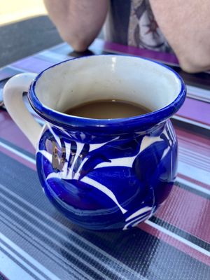 Yummy coffee in a cute mug!  at Mis Tacones in Portland