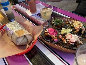 burrito + tacos made a filling dinner for two at Mis Tacones in Portland