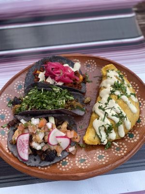 My plate - tacos and empanada   at Mis Tacones in Portland