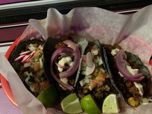 two al pastor and two asada tacos at Mis Tacones in Portland