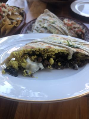 Inside quesadilla   at Mis Tacones in Portland