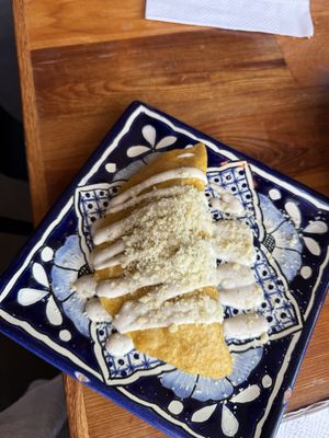 Papas con soyrizo empanadaa  at Mis Tacones in Portland