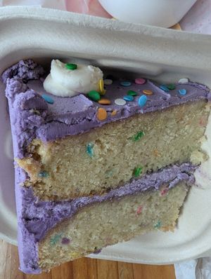 Uber cake, moist and sweet, not too ube. 🤷🏼 at Mis Tacones in Portland