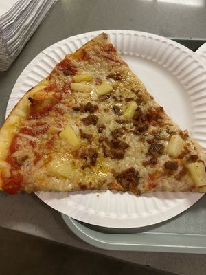 Bacon and pineapple slice at Secret Vegan Pizza in Los Angeles