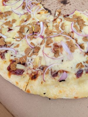 Aloha pizza at Secret Vegan Pizza in Los Angeles