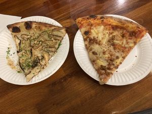 White garlic shiitake and pineapple and bacon  at Secret Vegan Pizza in Los Angeles